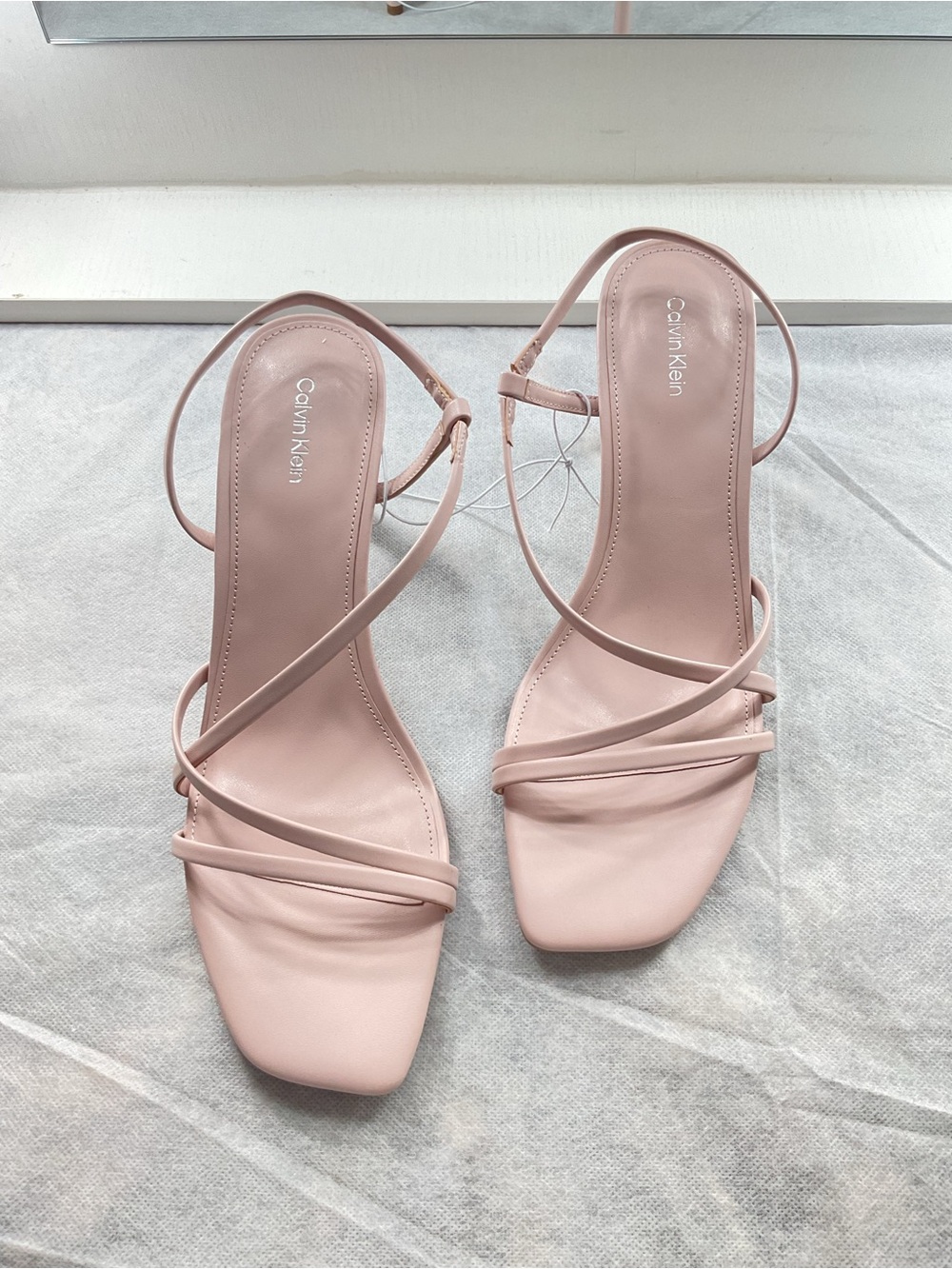 Calvin Klein Ishaya Strappy Stiletto Sandals Light Pink Blush Barbie Minimalist
